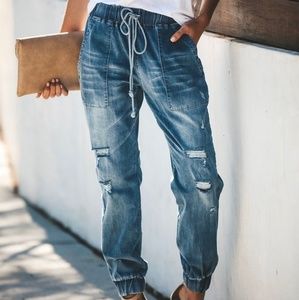 Vici Distress Drawstring Pocketed Joggers